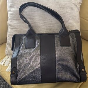 Fossil Black Glitter Panel Shoulder Tote